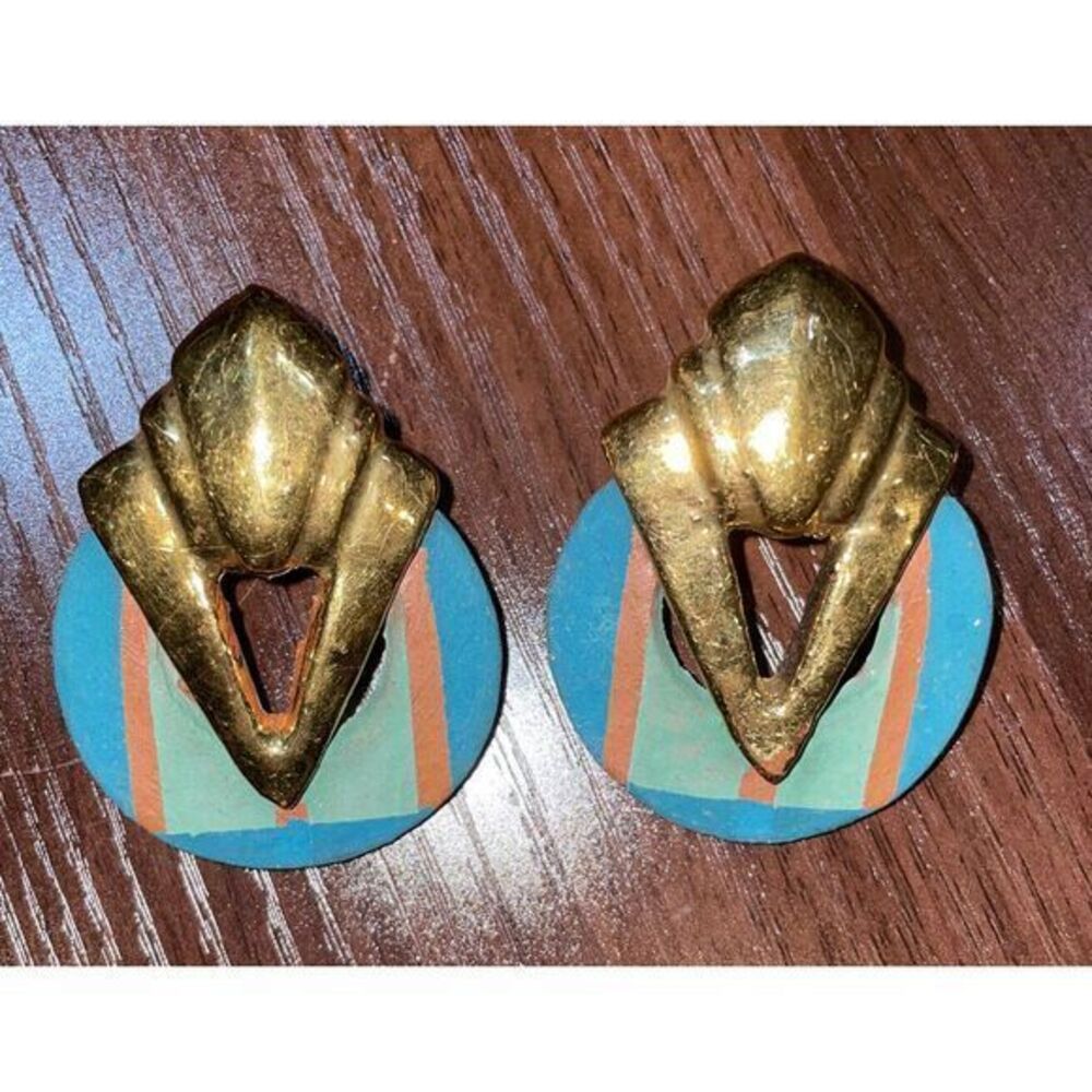 signed‎ Native American Earrings Hand-Painted Clay southwest